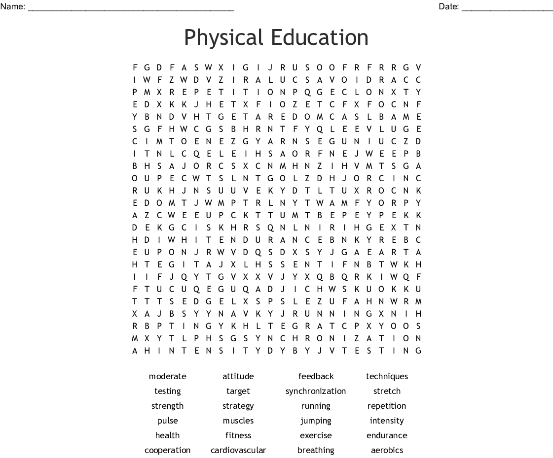 Physical Education Word Search - Wordmint