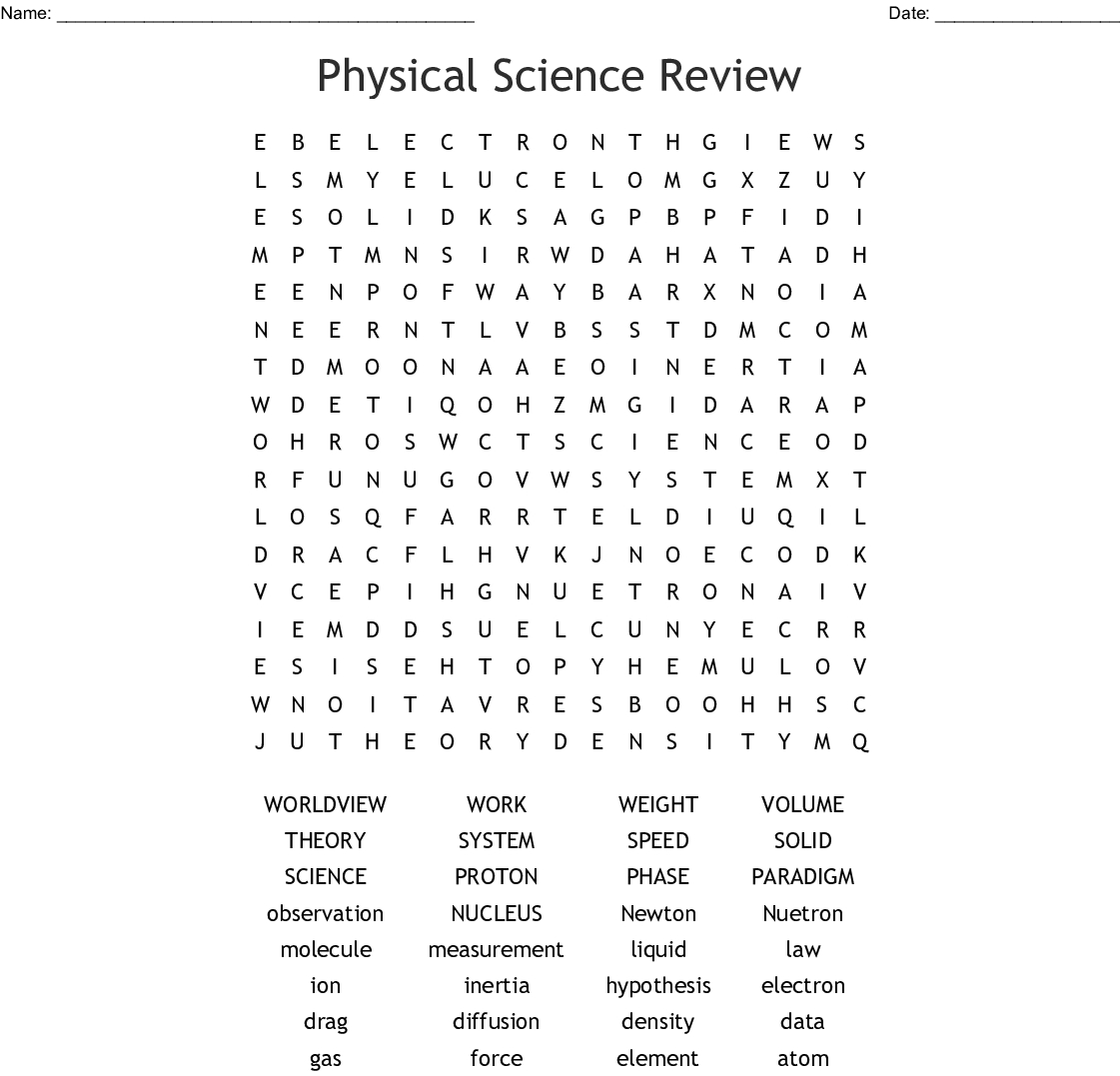 Physical Science Review Word Search - Wordmint