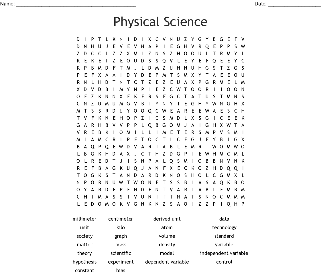 Science Word Search Printable