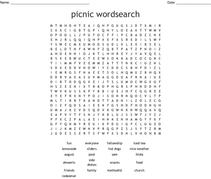 Picnic Word Search Printable