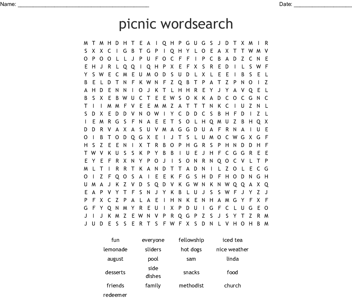 Picnic Wordsearch - Wordmint