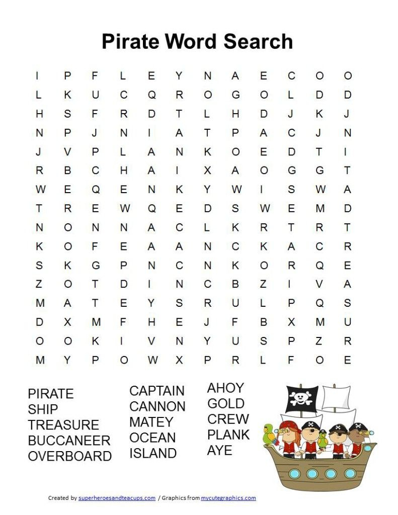 Pirate Word Search Free Printable For Kids | Pirate Words