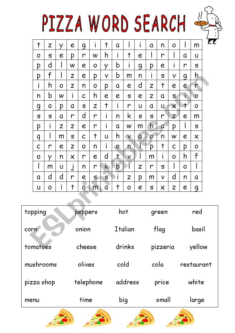 Pizza Word Search - Esl Worksheetschulzi