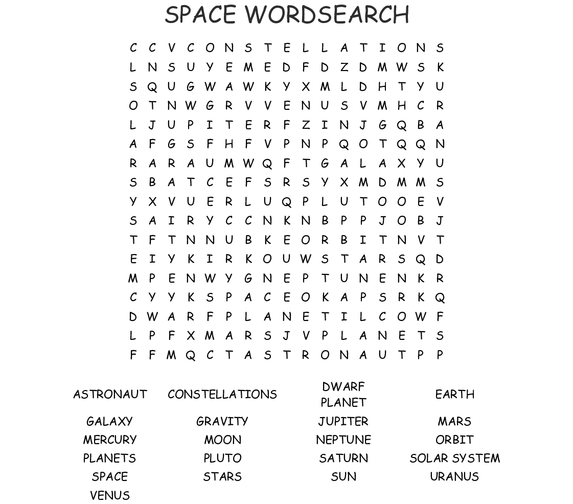 Planets Word Search - Wordmint