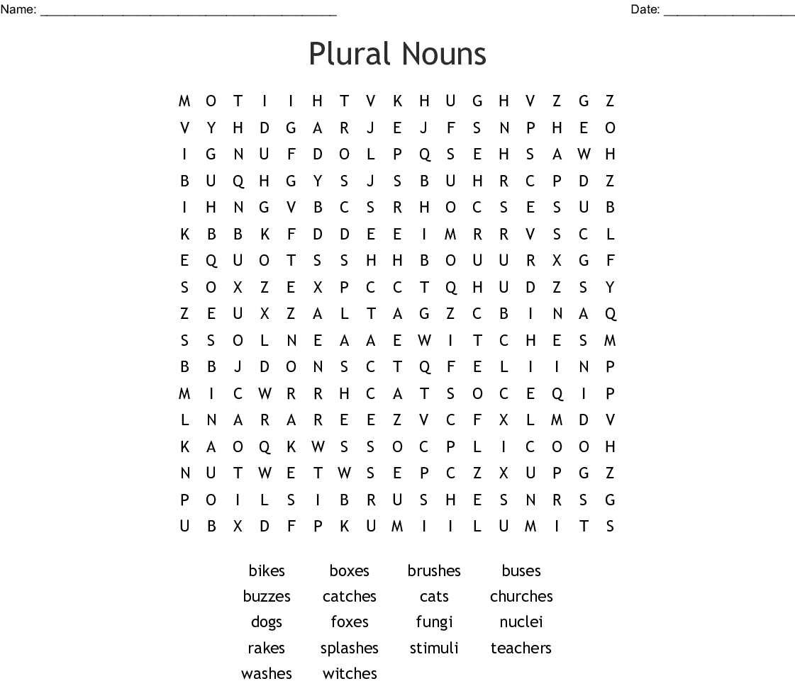Plural Nouns Word Search - Wordmint