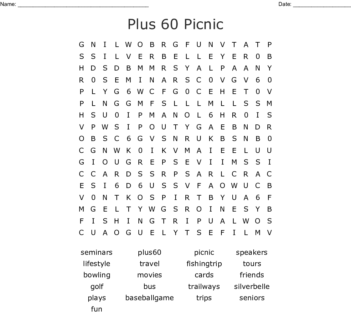 Plus 60 Picnic Word Search - Wordmint