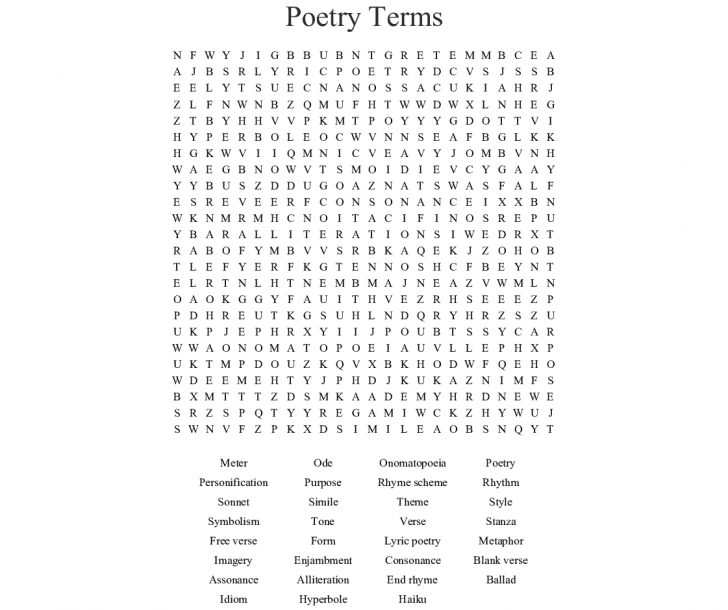 Poetry Terms Word Search Printable