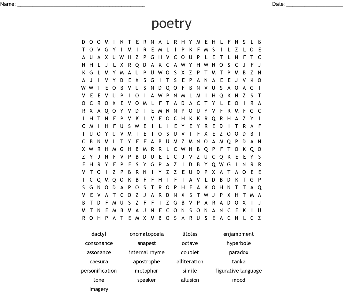 Poetry Word Search Wordmint Word Search Printable