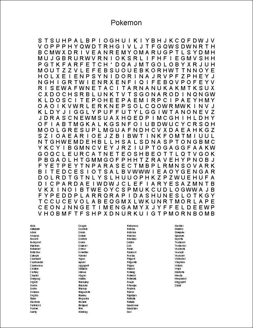 Pokemon Word Search Printable | Pokemon Word Search, Word