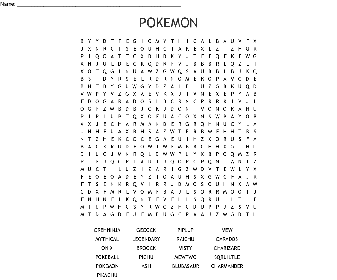 Pokemon Word Search - Wordmint