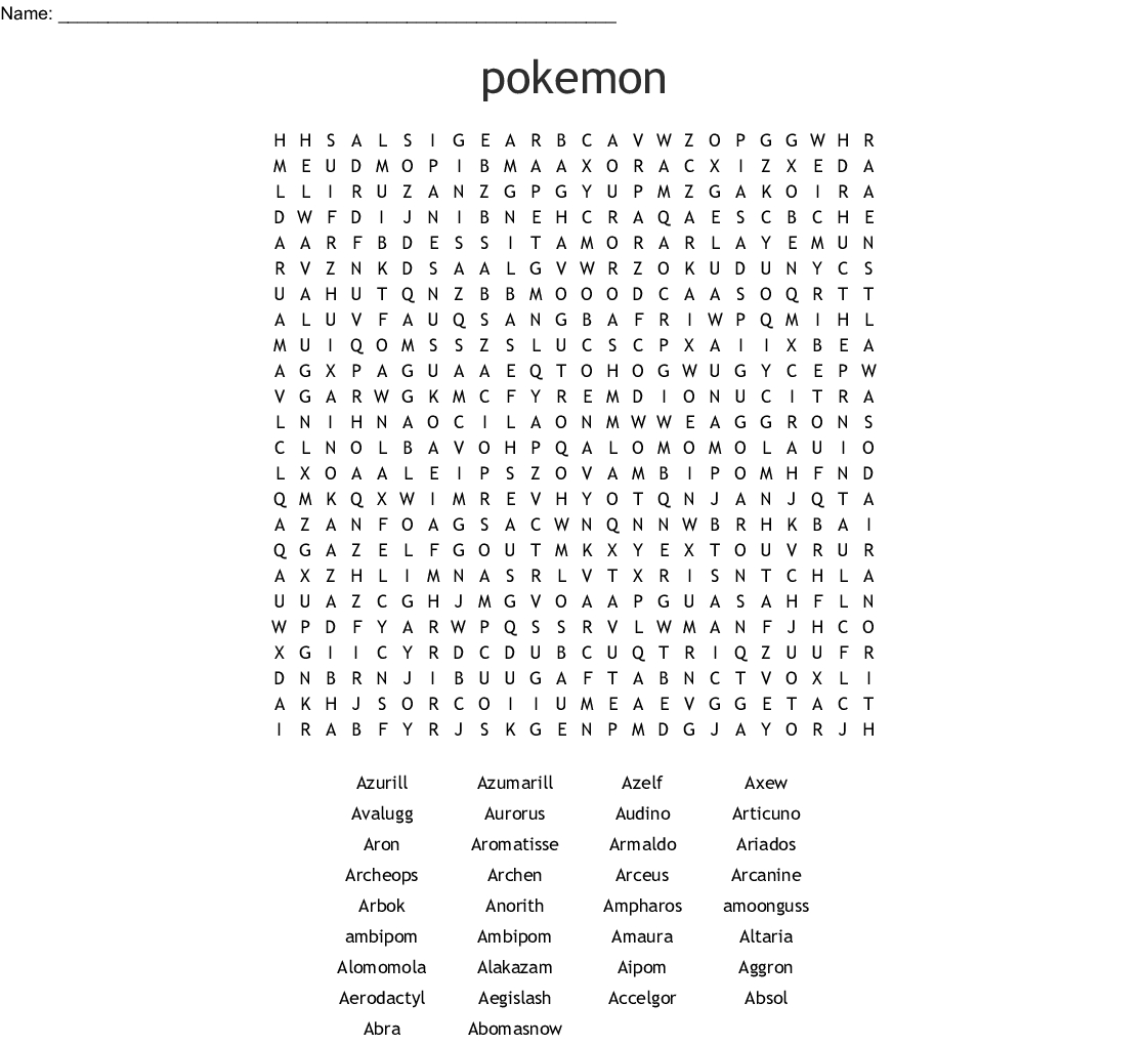 Free Printable Pokemon Word Search Word Search Printable