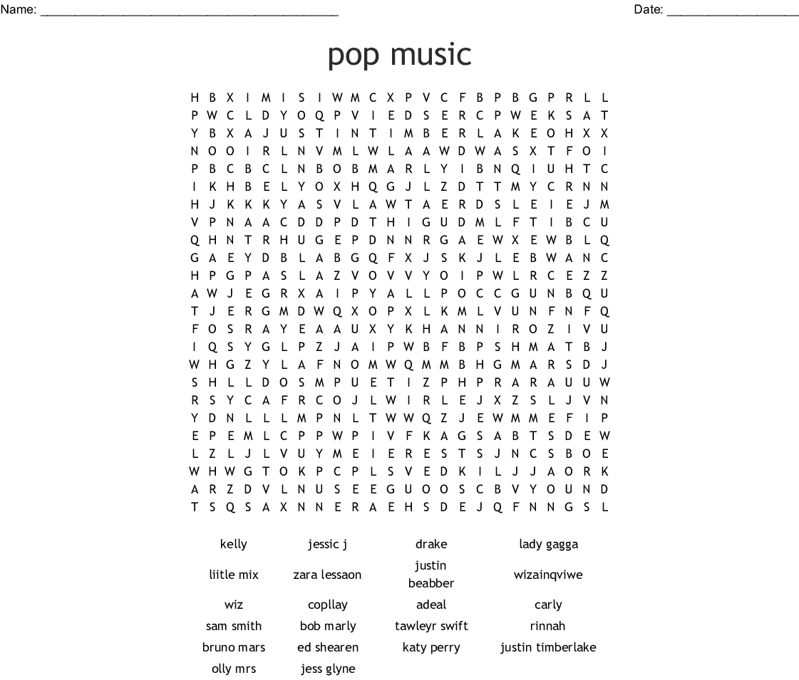Pop Music Word Search - Wordmint