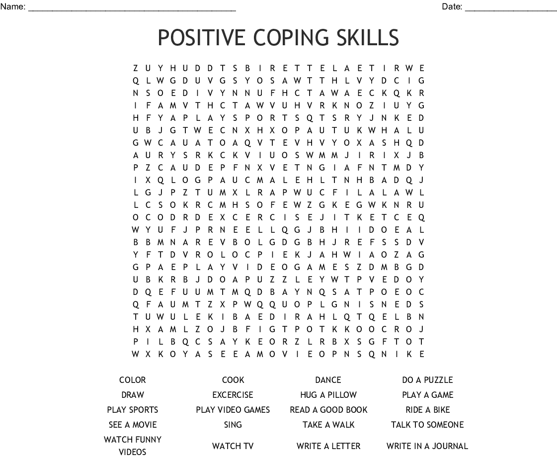 Positive Coping Skills Word Search - Wordmint