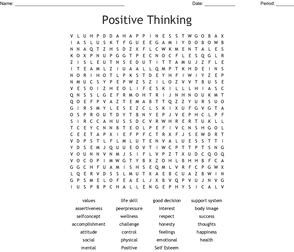 Positive Thinking Word Search - Wordmint