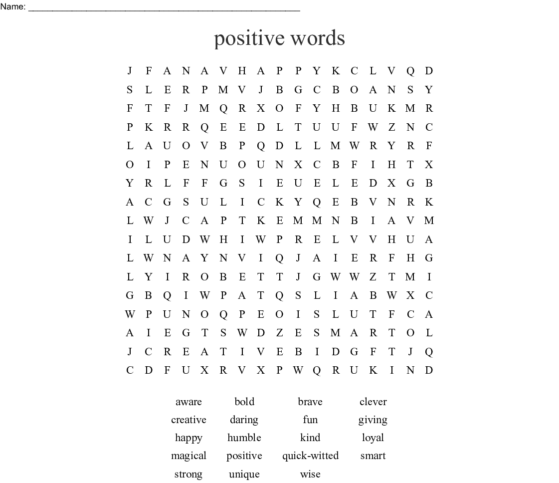 Positive Words Word Search - Wordmint
