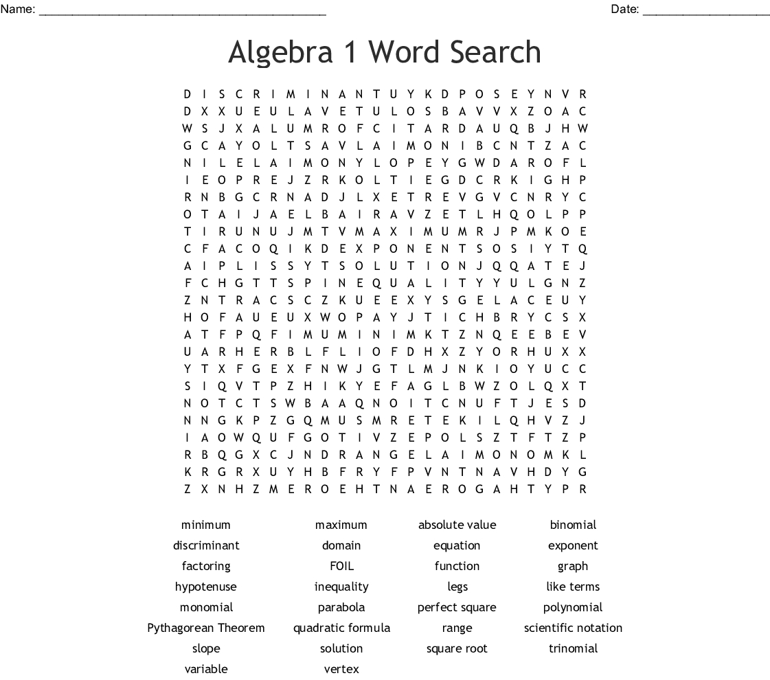 Pre-Algebra Word Search - Wordmint