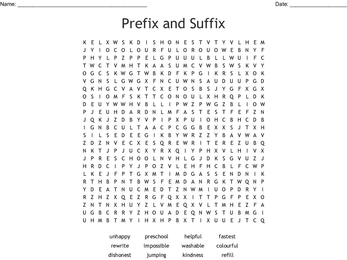 Prefix And Suffix Word Search - Wordmint