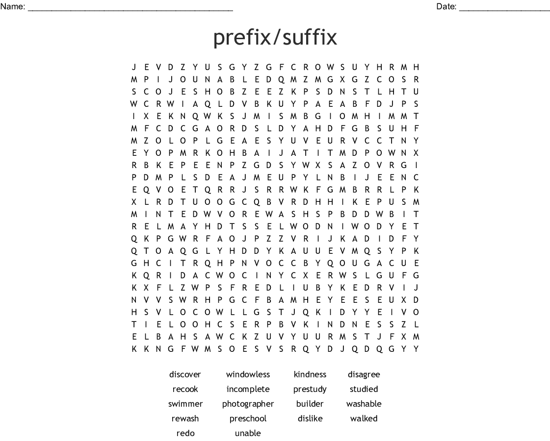 Prefix/suffix Word Search - Wordmint