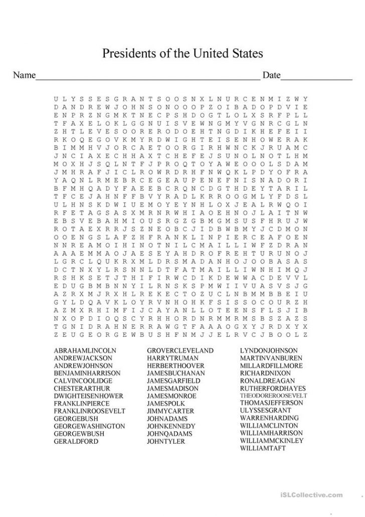 Us Presidents Word Search Printable