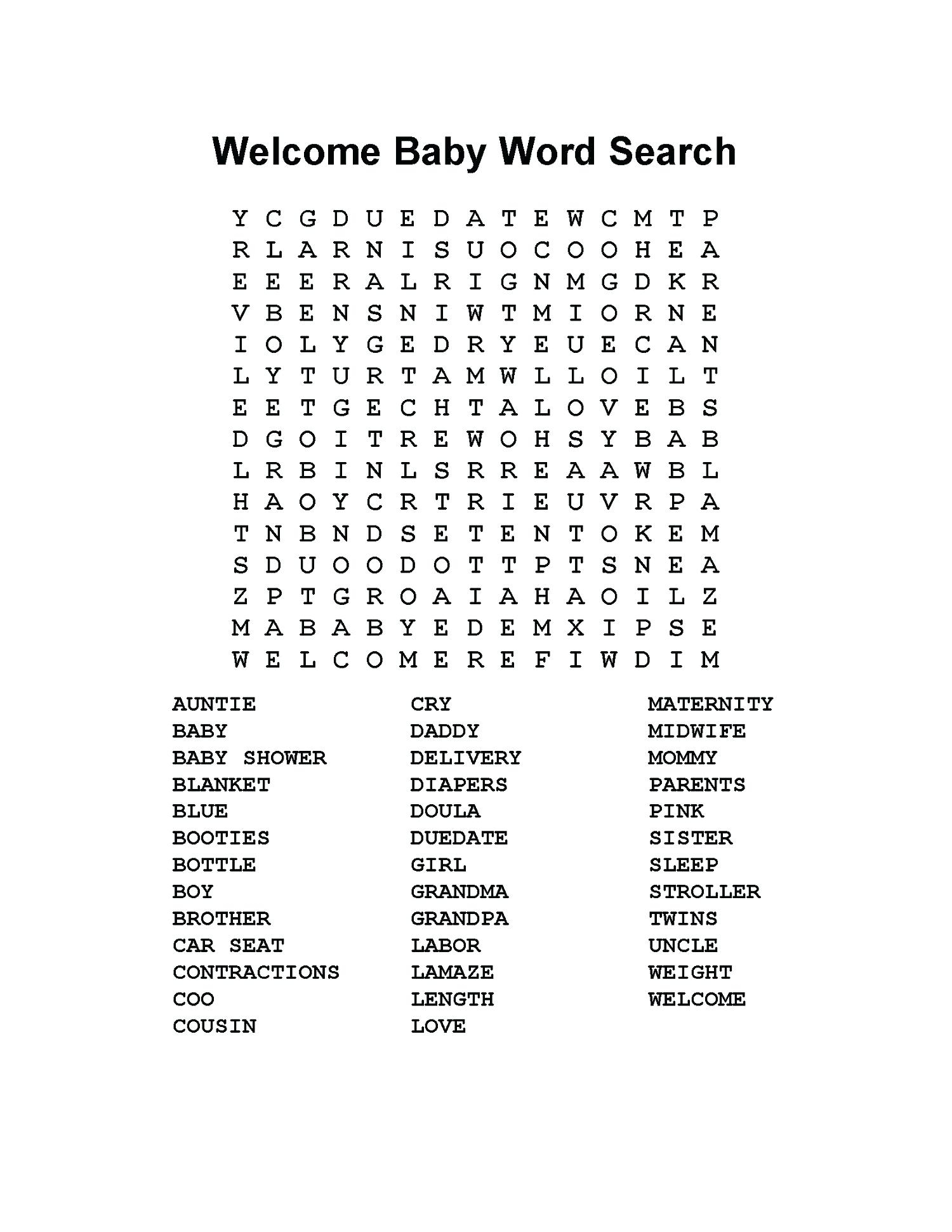 Printable Baby Shower Unscramble Game – Bestawnings