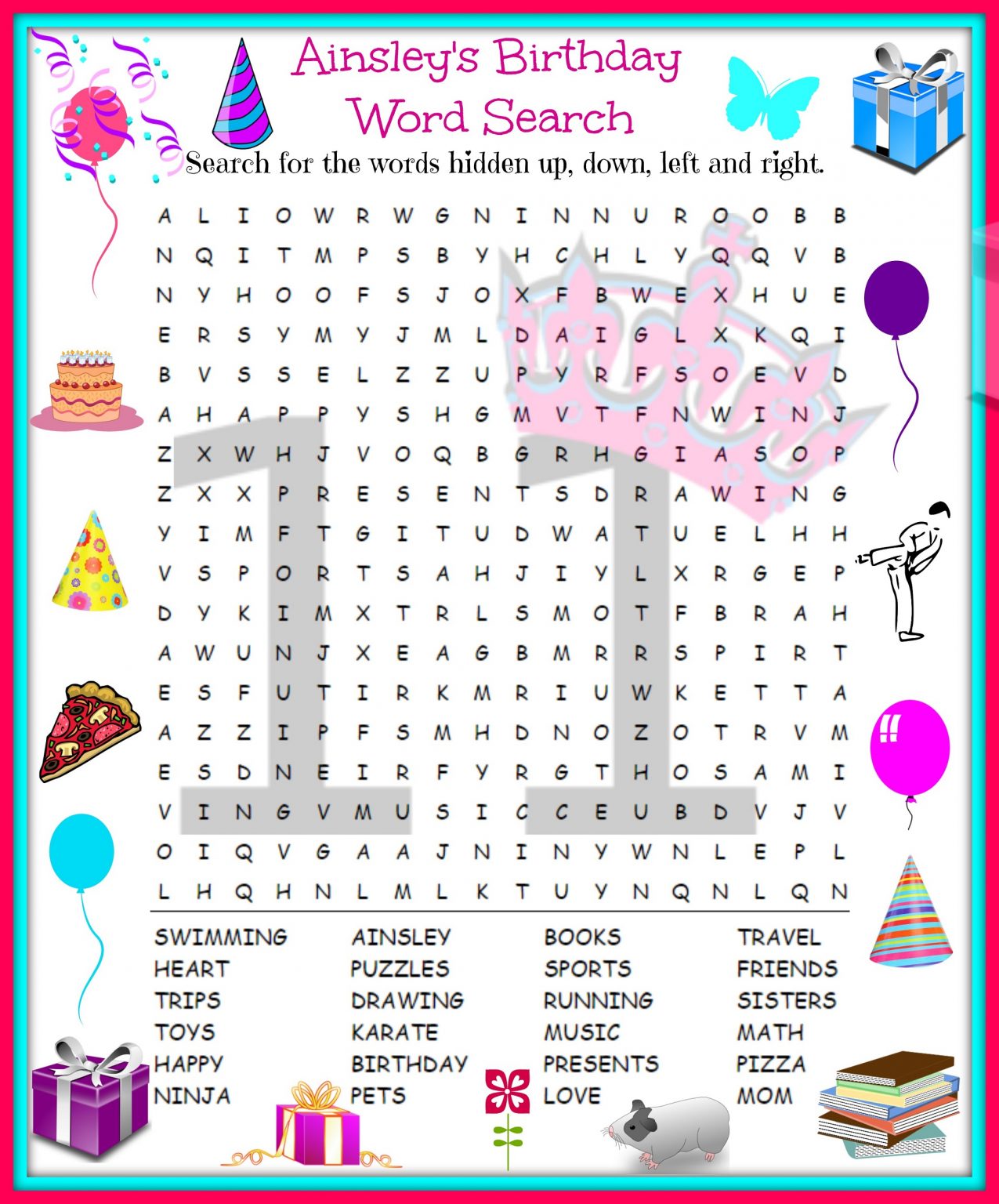 Large Print Word Search Birthday