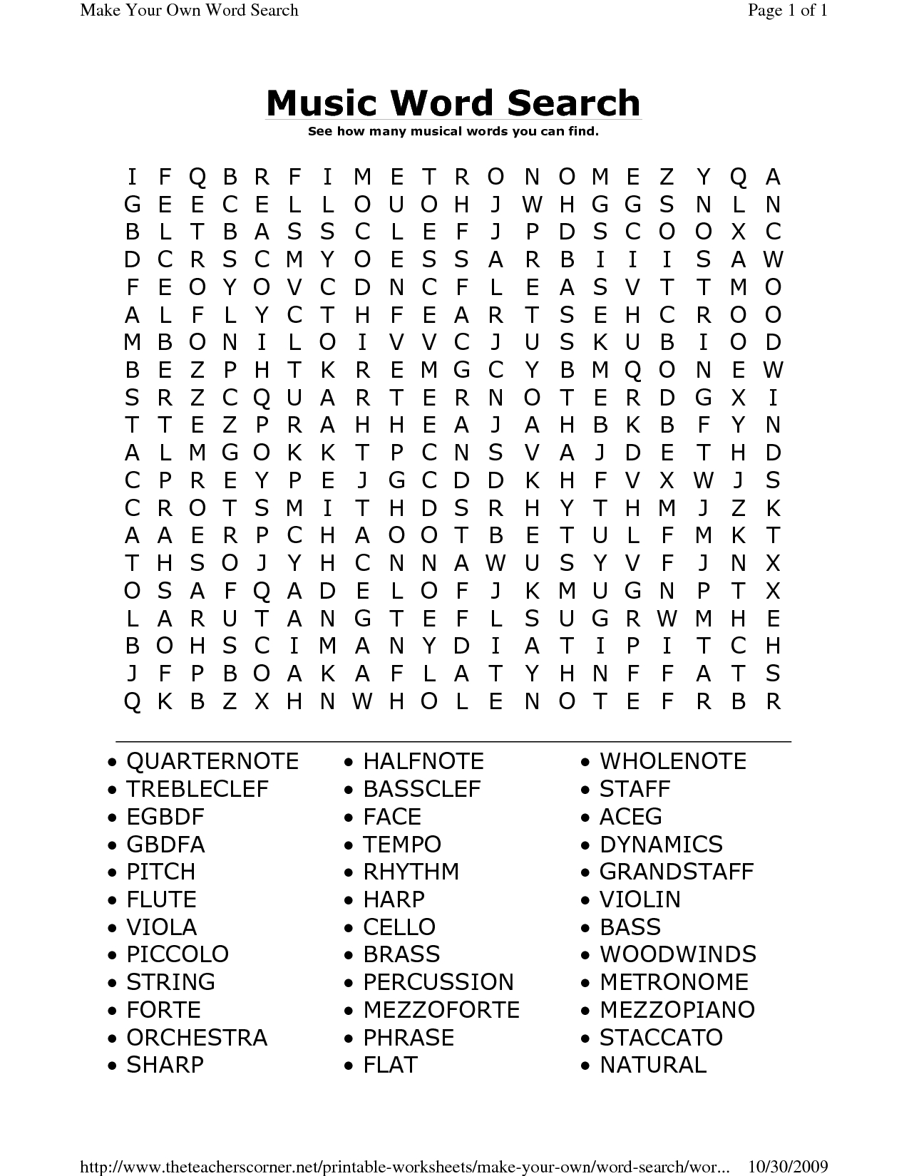 Printable Music Word Search Puzzles | Music Word Search