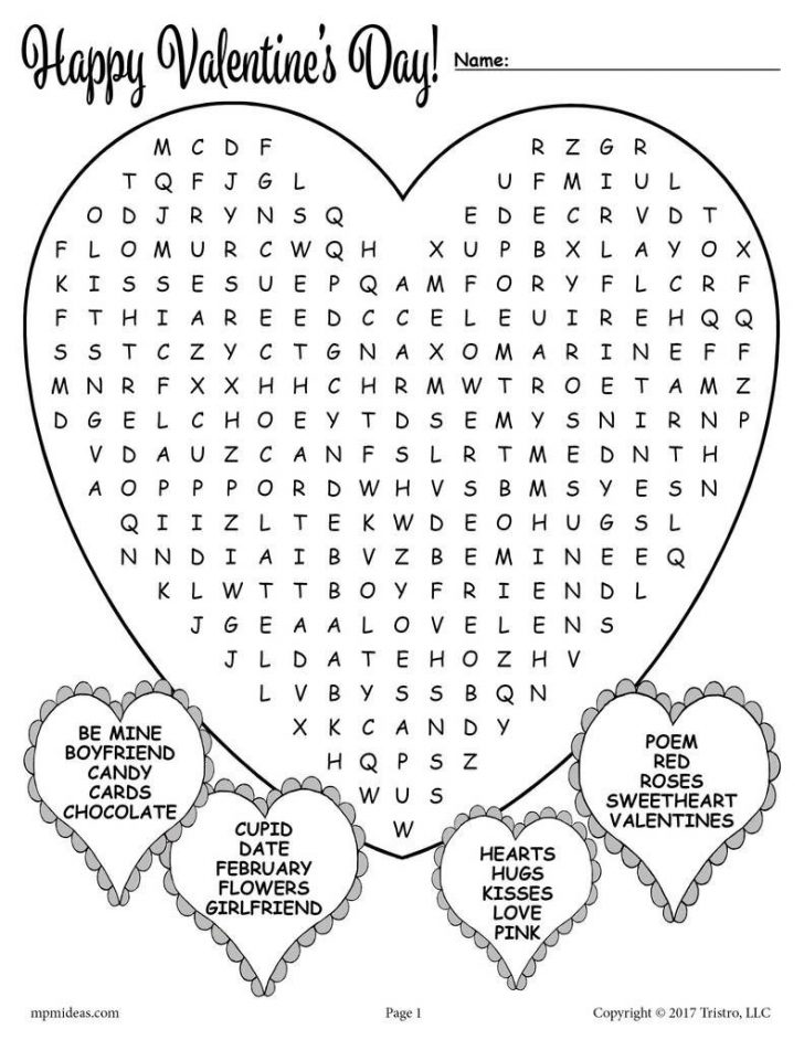 Valentine Word Search Free Printable