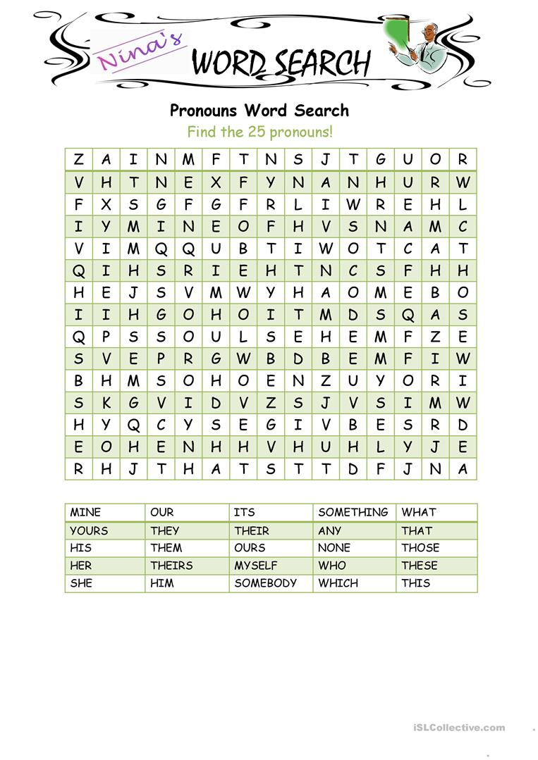 Pronouns Word Search - English Esl Worksheets For Distance