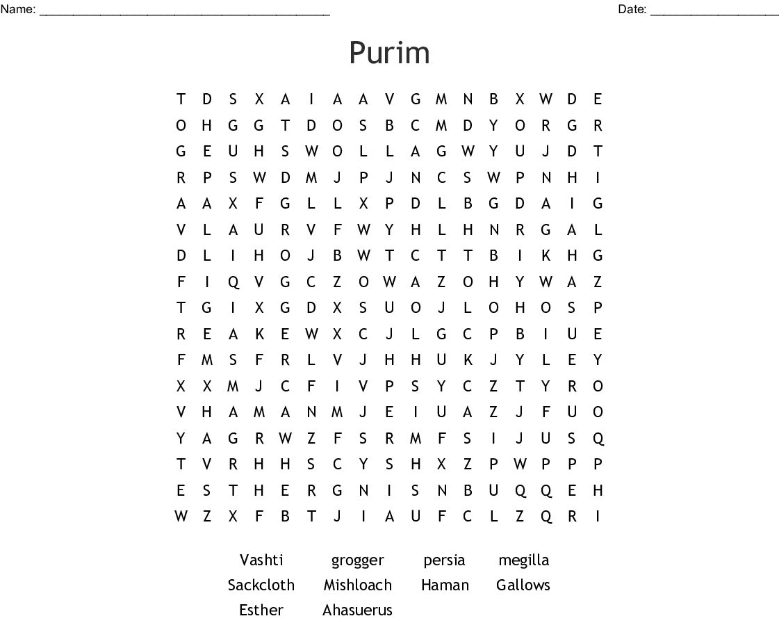 Purim Word Search - Wordmint