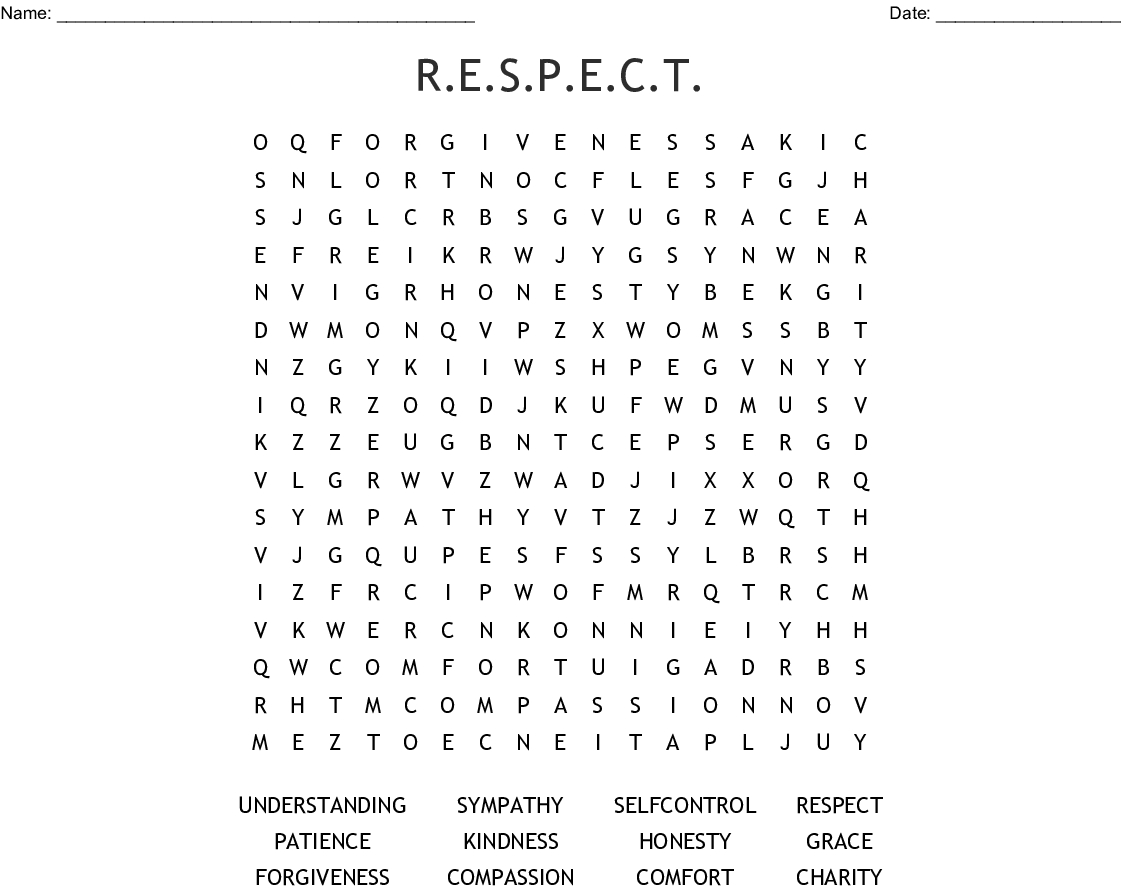 R.e.s.p.e.c.t. Word Search - Wordmint