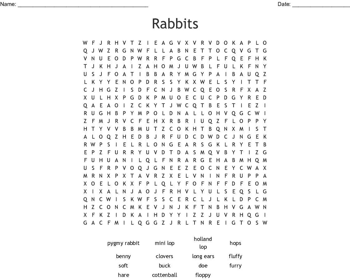 Rabbits Word Search - Wordmint