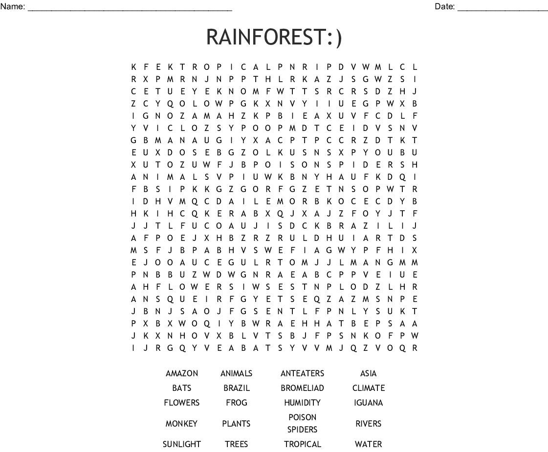 Rainforest:) Word Search - Wordmint