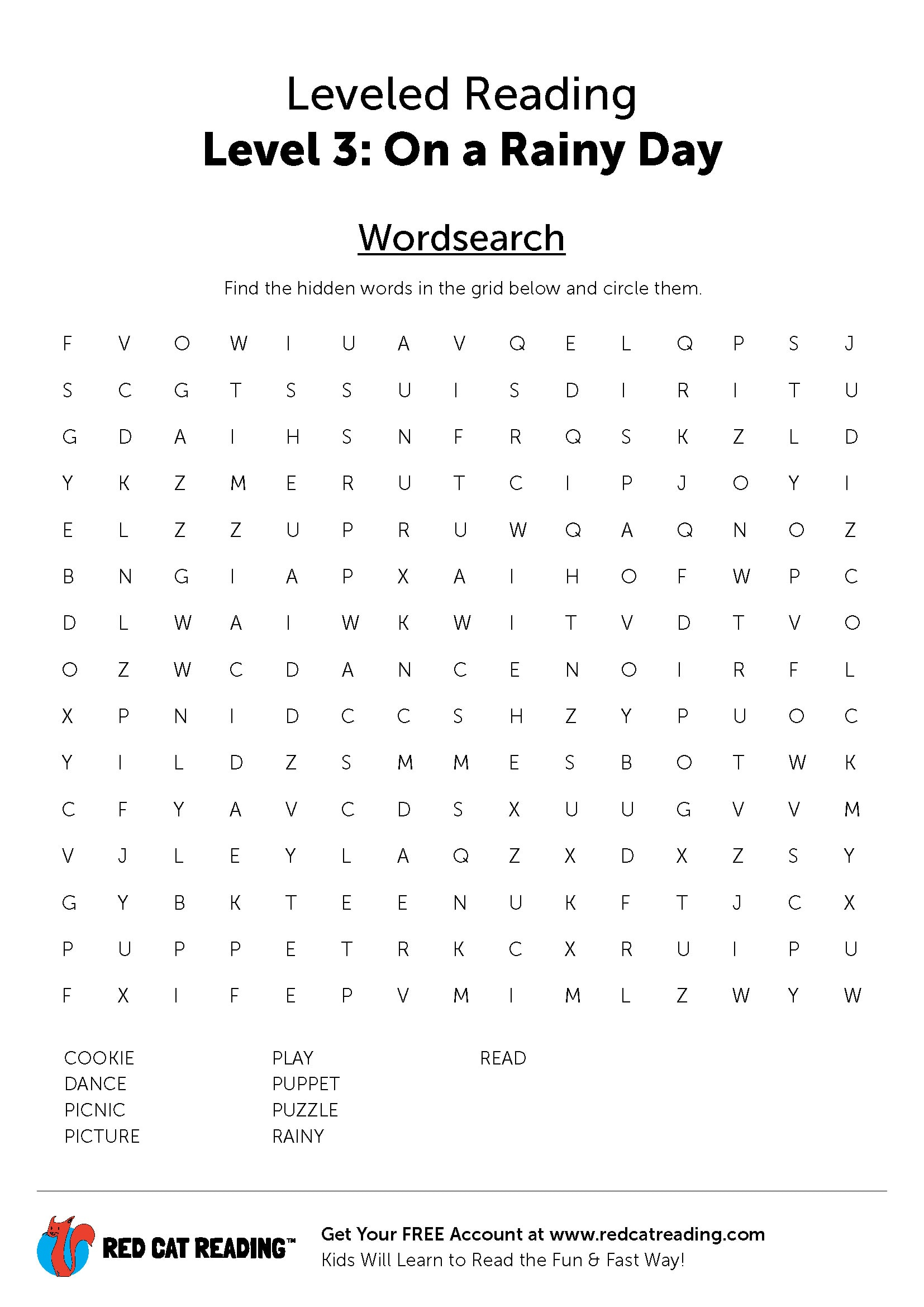 Free Printable Rainy Day Word Search