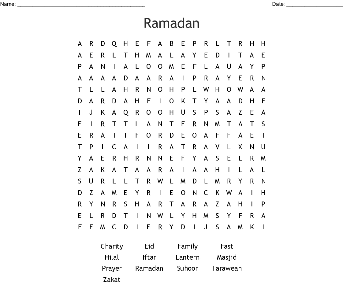 Ramadan Word Search - Wordmint