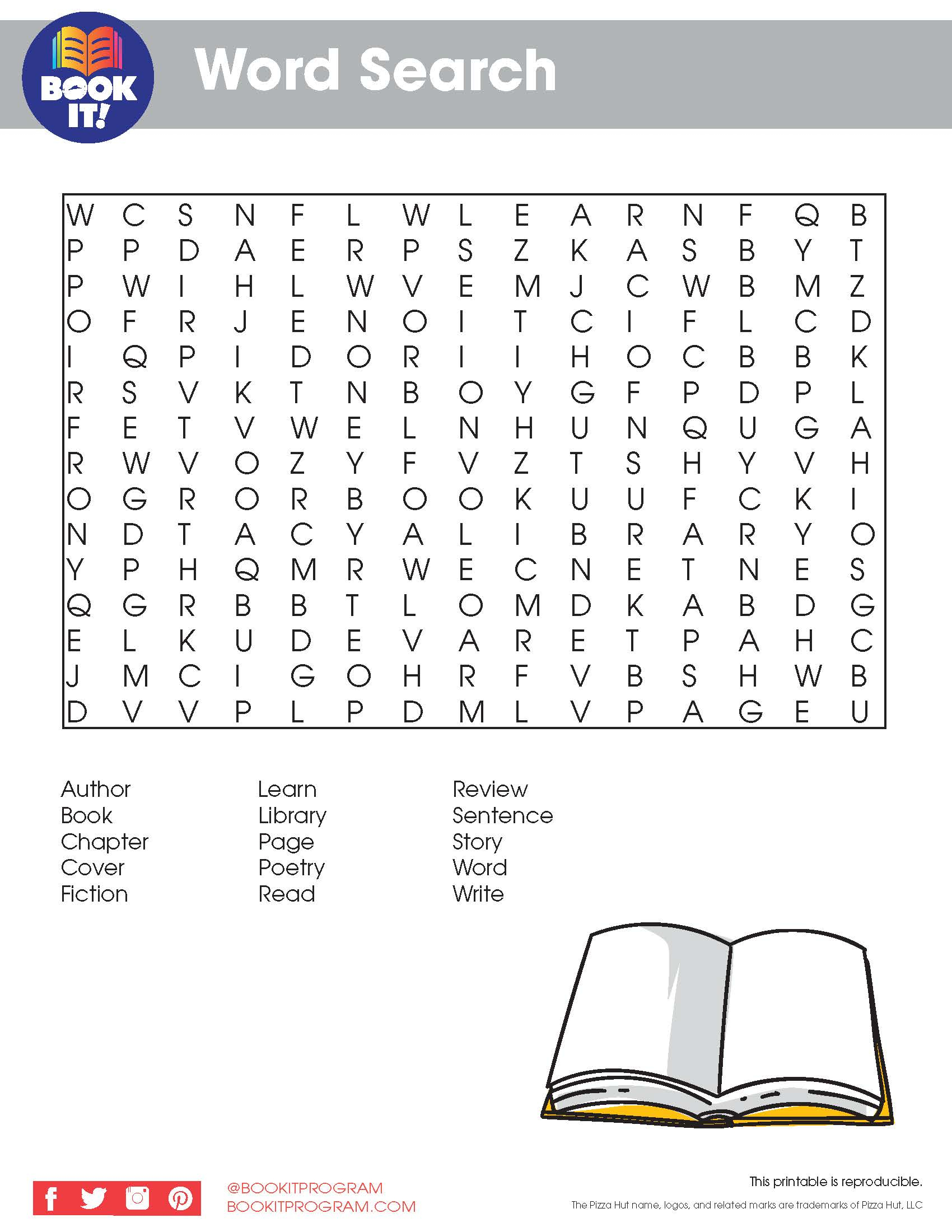 Reading Word Search | The Pizza Hut Book It! Program