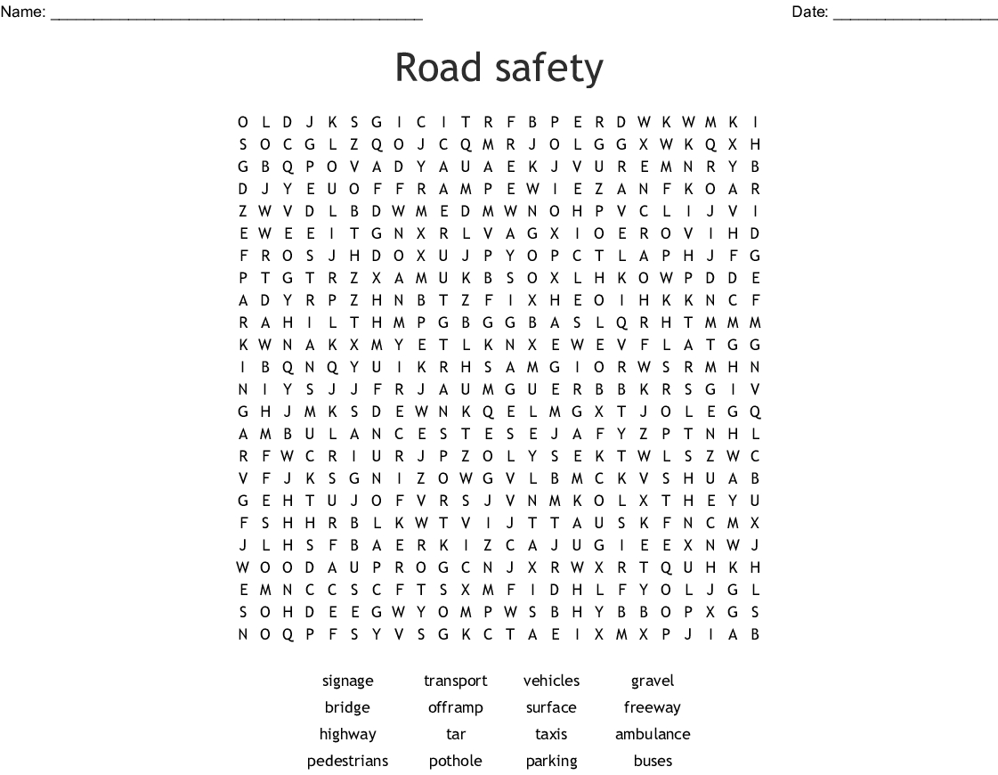 Road Signs Word Search