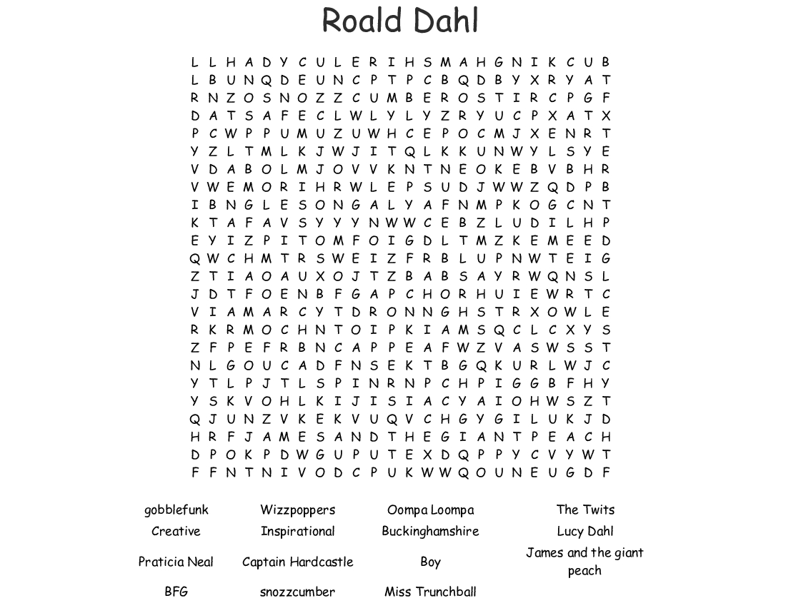 Roald Dahl Word Search - Wordmint