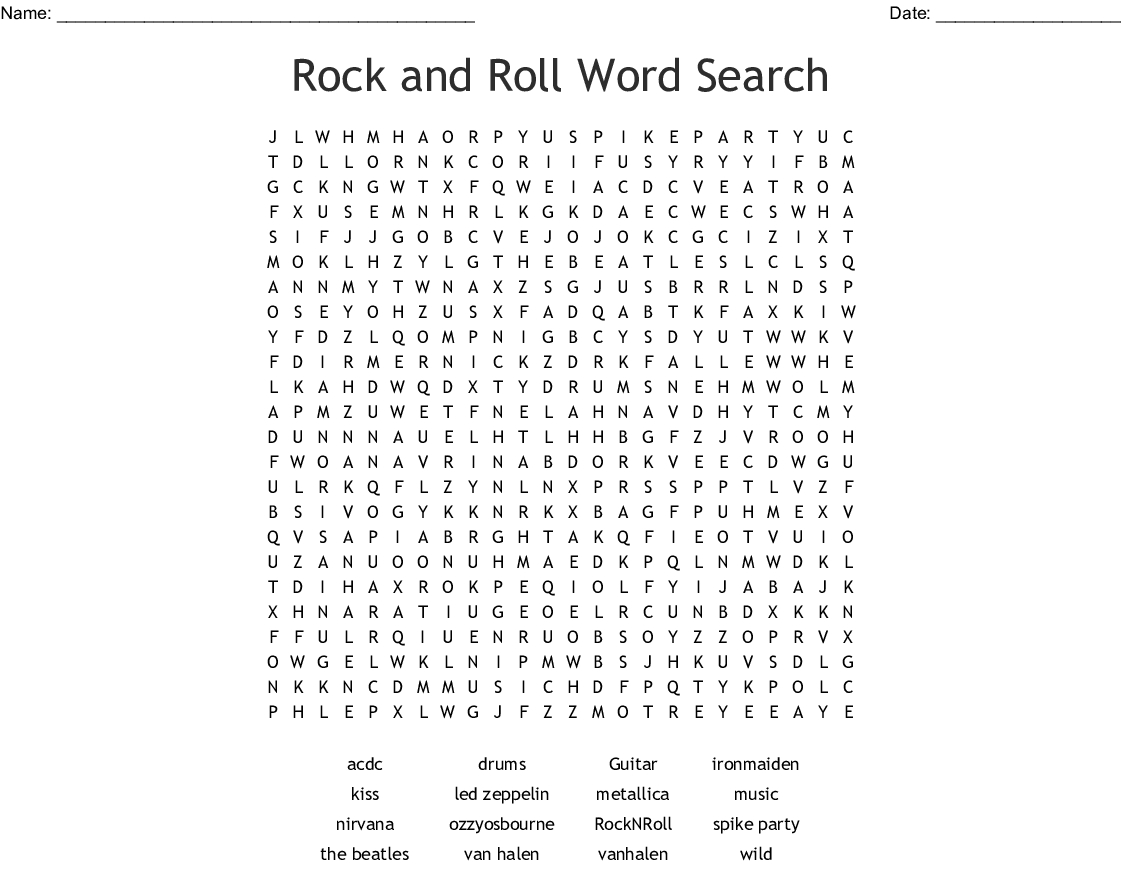 Rock And Roll Word Search - Wordmint