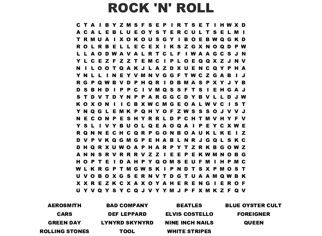 Rock Music And Famous Artist Word Search - Wordmint