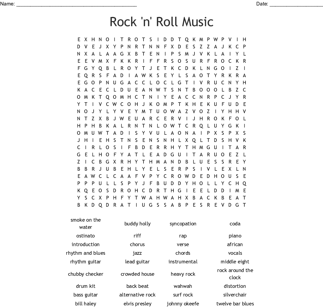 Rock &amp;#039;n&amp;#039; Roll Music Word Search - Wordmint