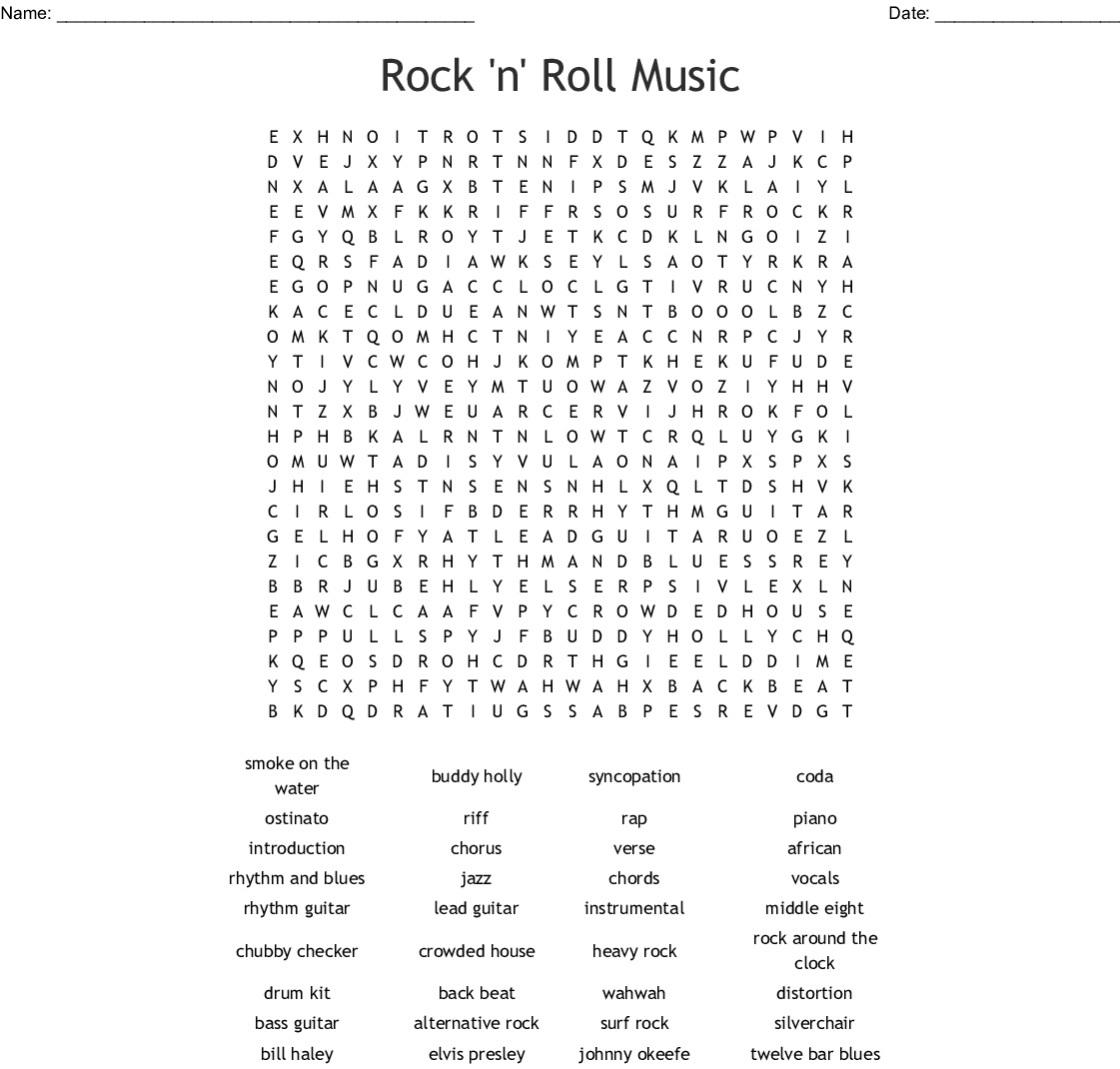 history of rock and roll word search wordmint word search printable