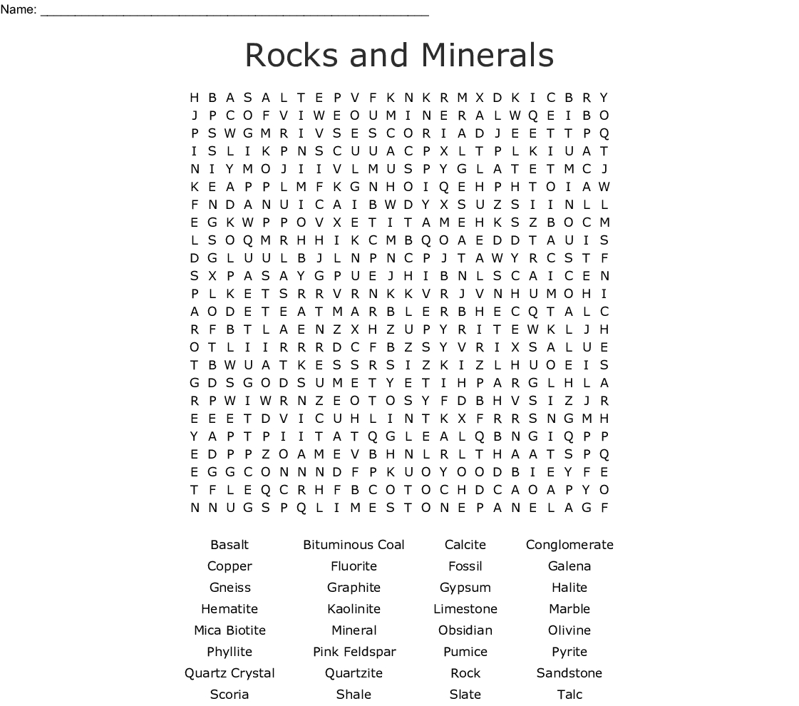 Rocks And Minerals Word Search Printable Word Search Printable