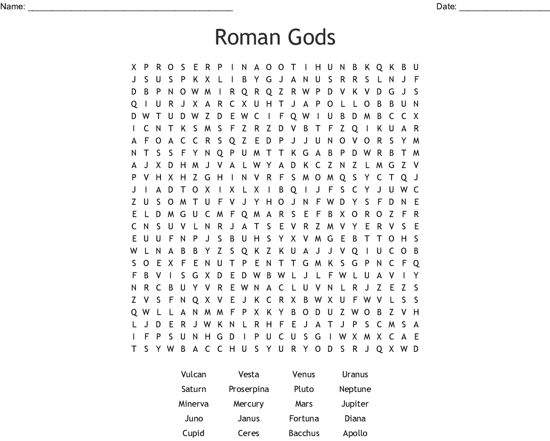 Roman Gods Word Search - Wordmint