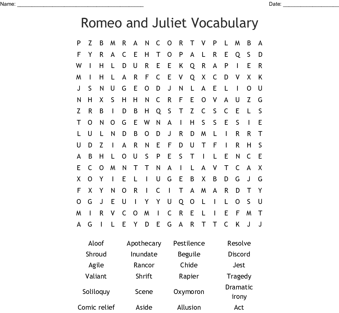 Romeo And Juliet Word Search - Wordmint