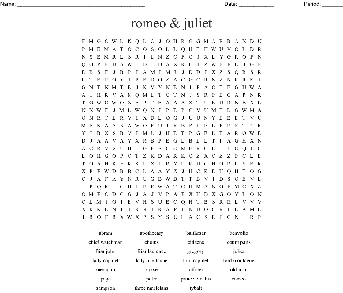 Romeo And Juliet Vocabulary Word Search Answer Key