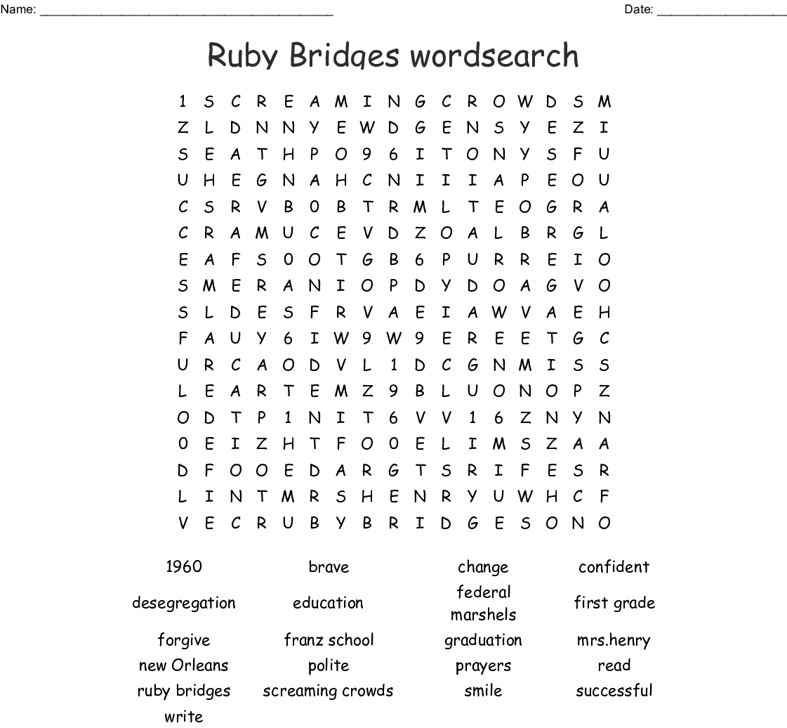 Ruby Bridges - Standing Oneone Word Search - Wordmint