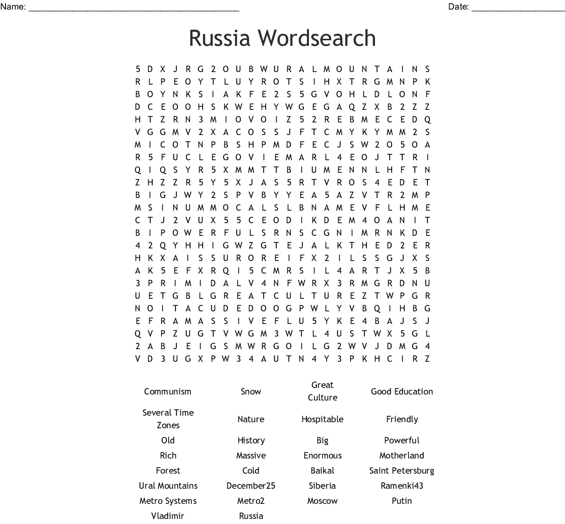Russia Wordsearch - Wordmint