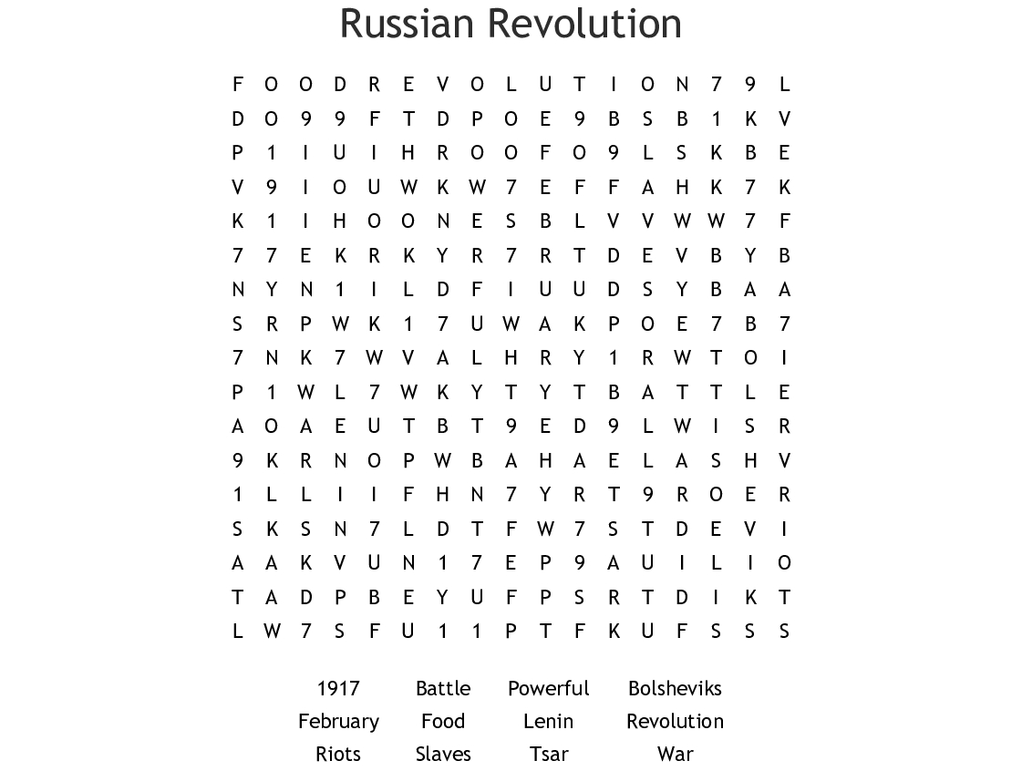 Russian Revolution Word Search - Wordmint