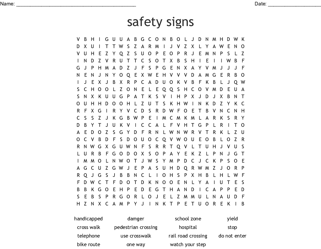 Safety Signs Word Search - Wordmint