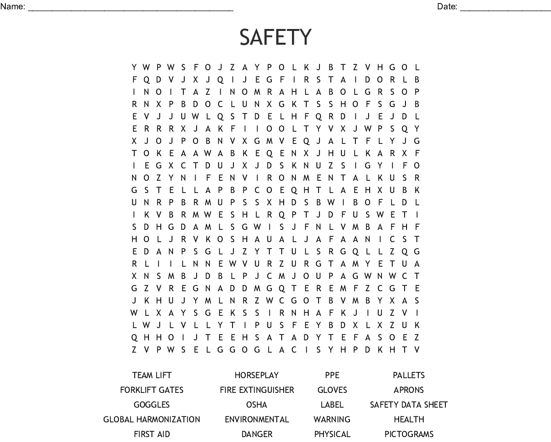 Safety Word Search - Wordmint